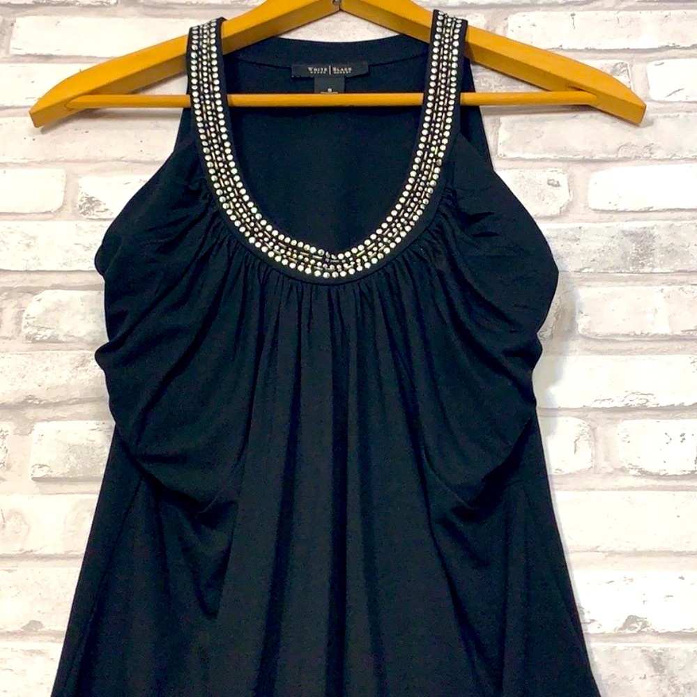 WHBM Black Sleeveless Top w/ Beaded Neckline